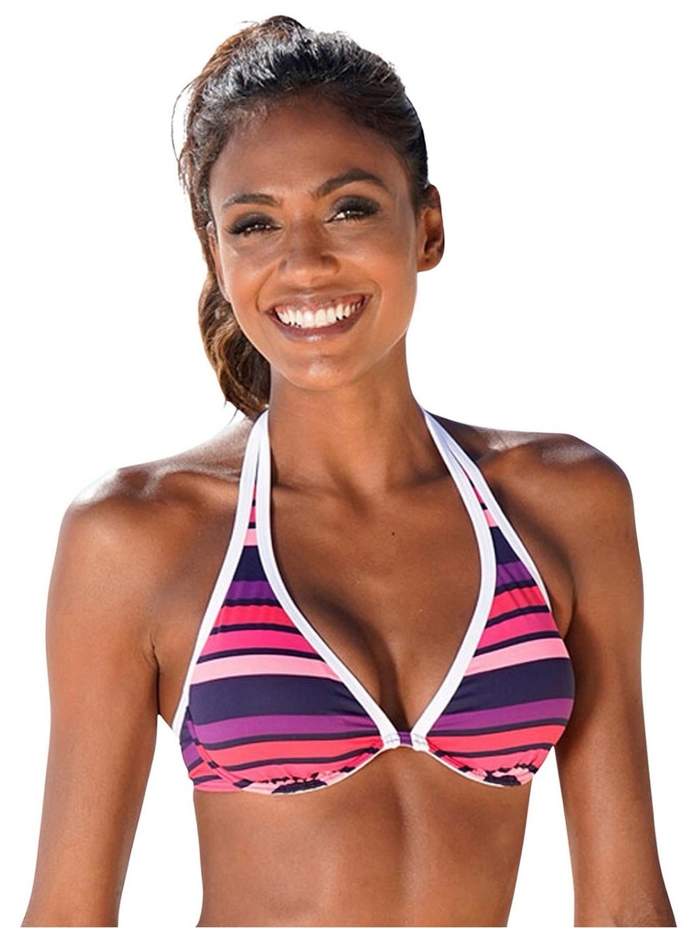 Venus Lascana Women's Striped Underwire Halterneck Bikini Top Bra Sizing D